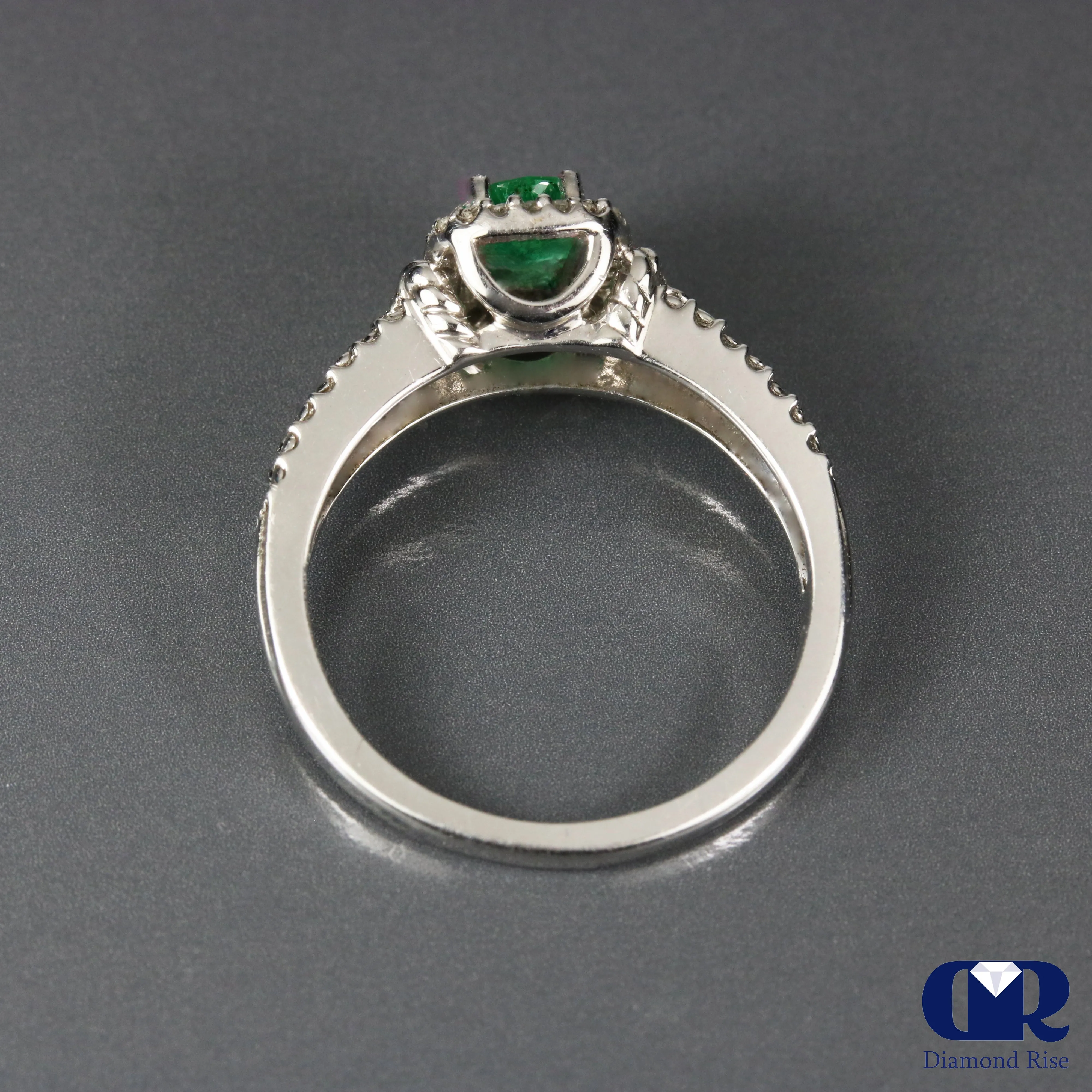 0.75 Carat Natural Emerald Stone Ring 14K White Gold