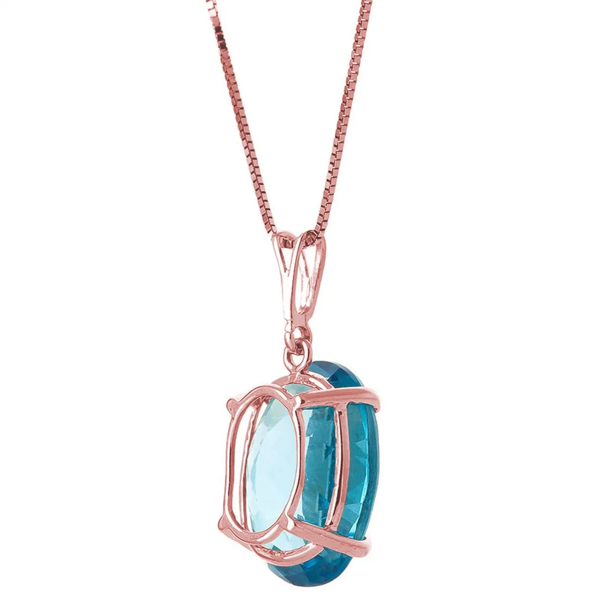 14K Solid Rose Gold Necklace w/ Oval Blue Topaz