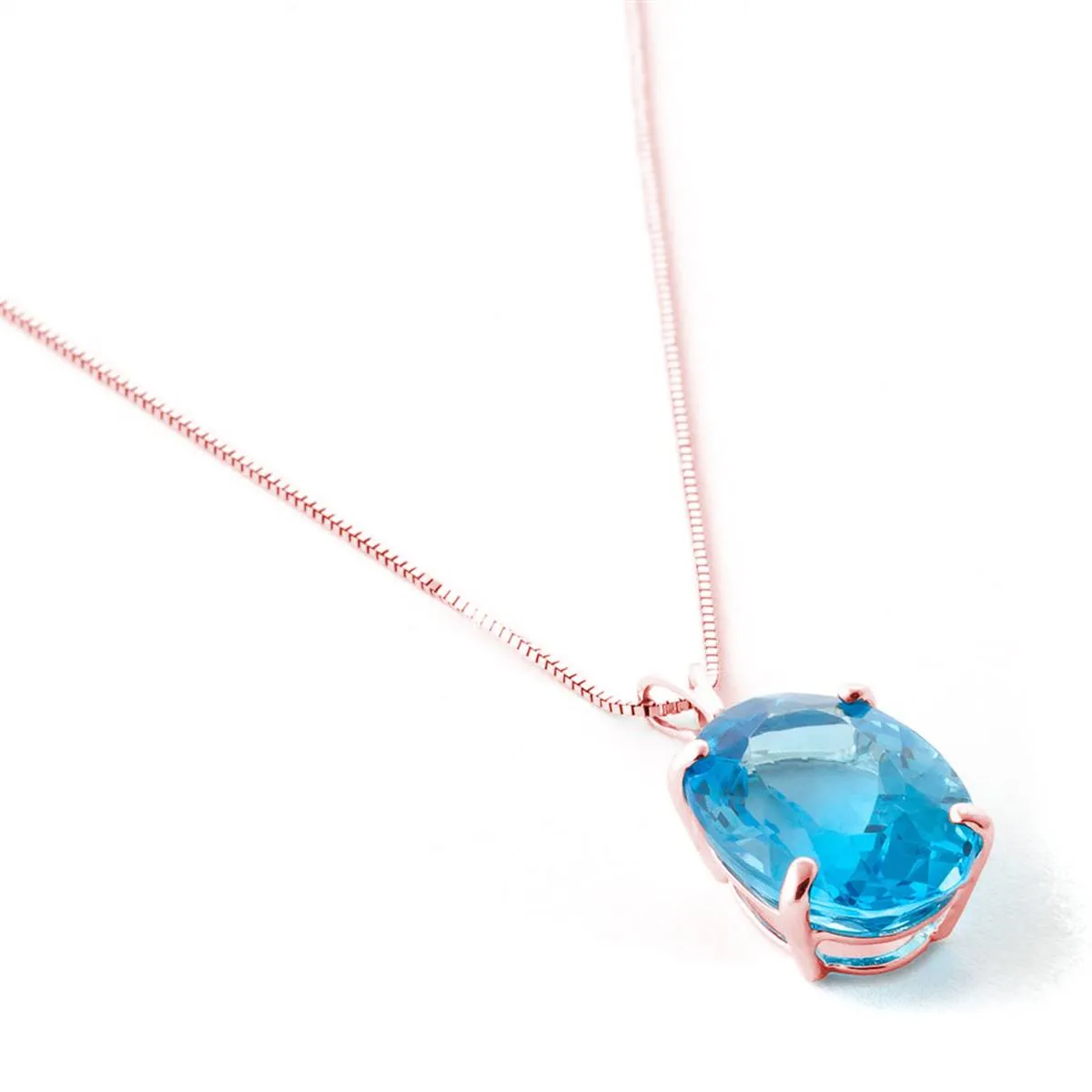 14K Solid Rose Gold Necklace w/ Oval Blue Topaz