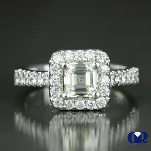 1.66 Carat Asscher Cut Diamond Halo Engagement Ring In 14K White Gold