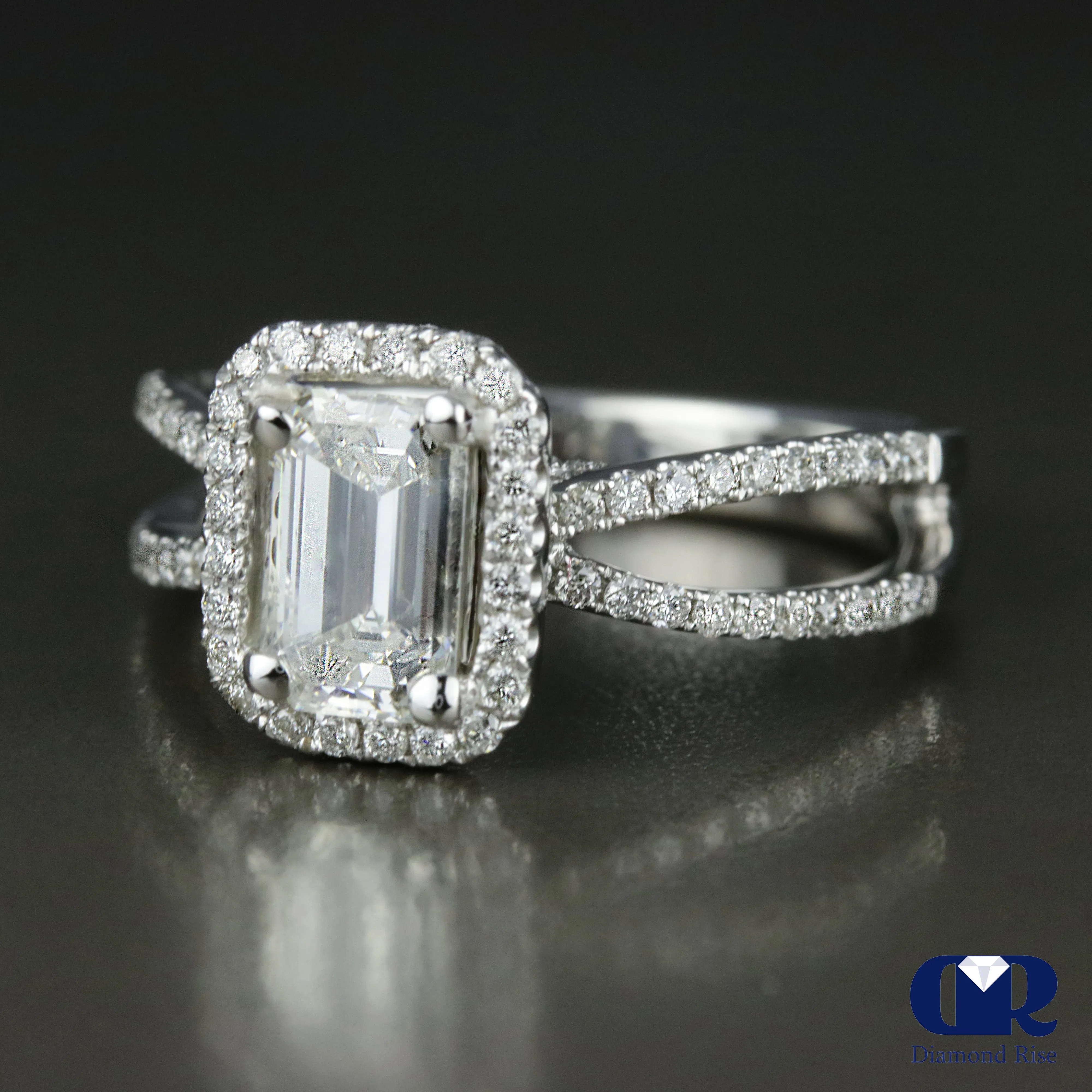 1.68 Carat Emerald Cut Diamond Engagement Ring In 18K White Gold