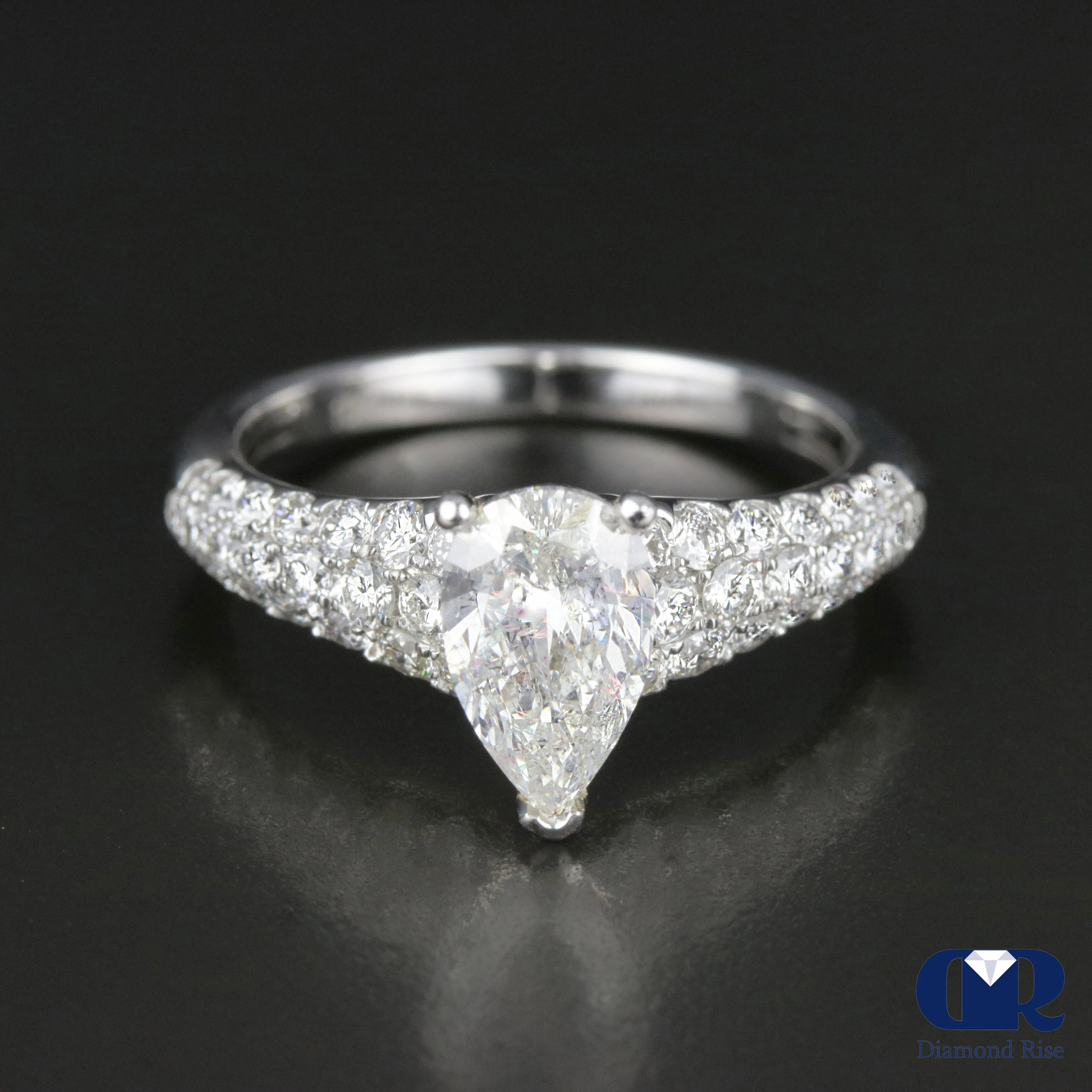 1.81 Carat Pear Shaped Diamond Engagement Ring In 18K White Gold