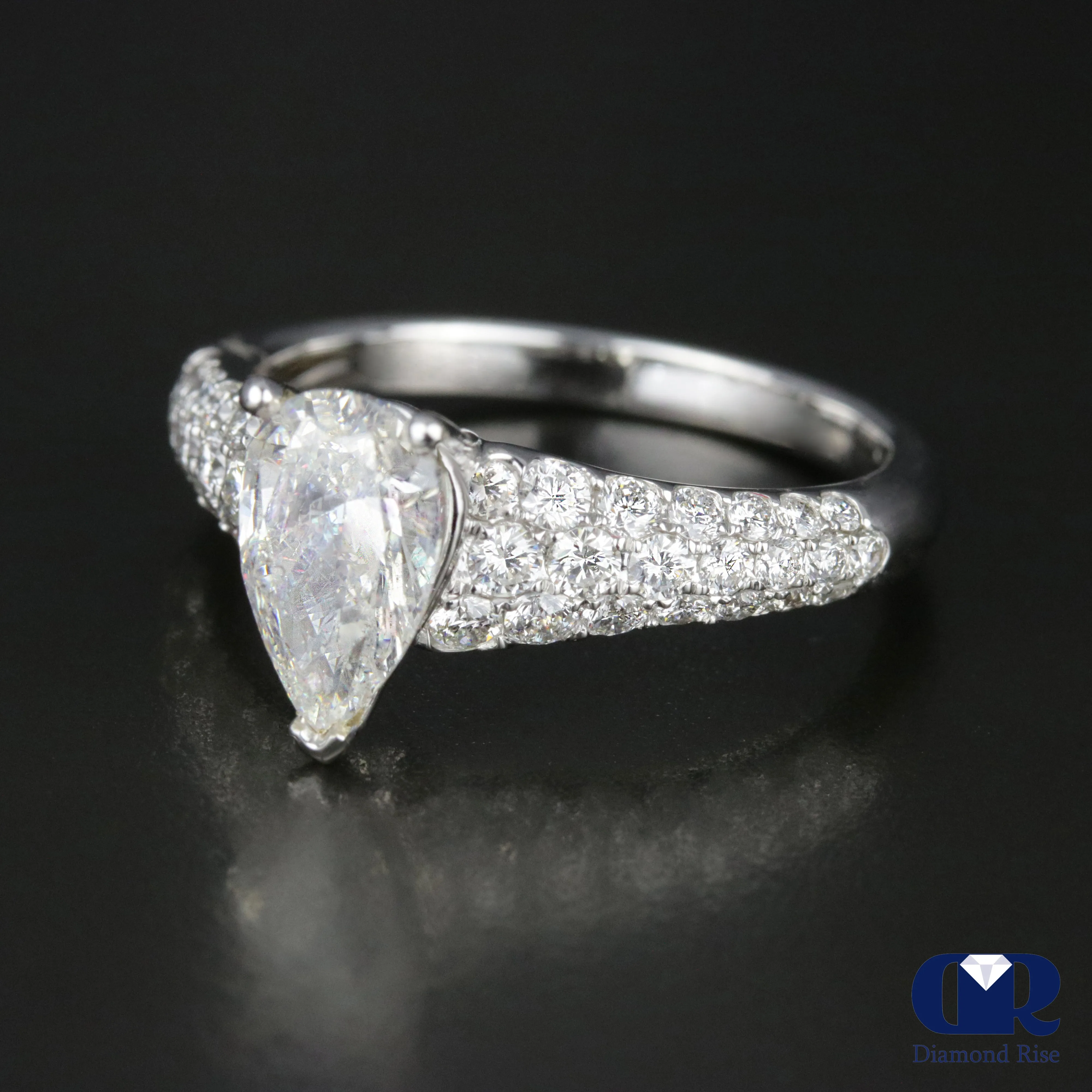 1.81 Carat Pear Shaped Diamond Engagement Ring In 18K White Gold