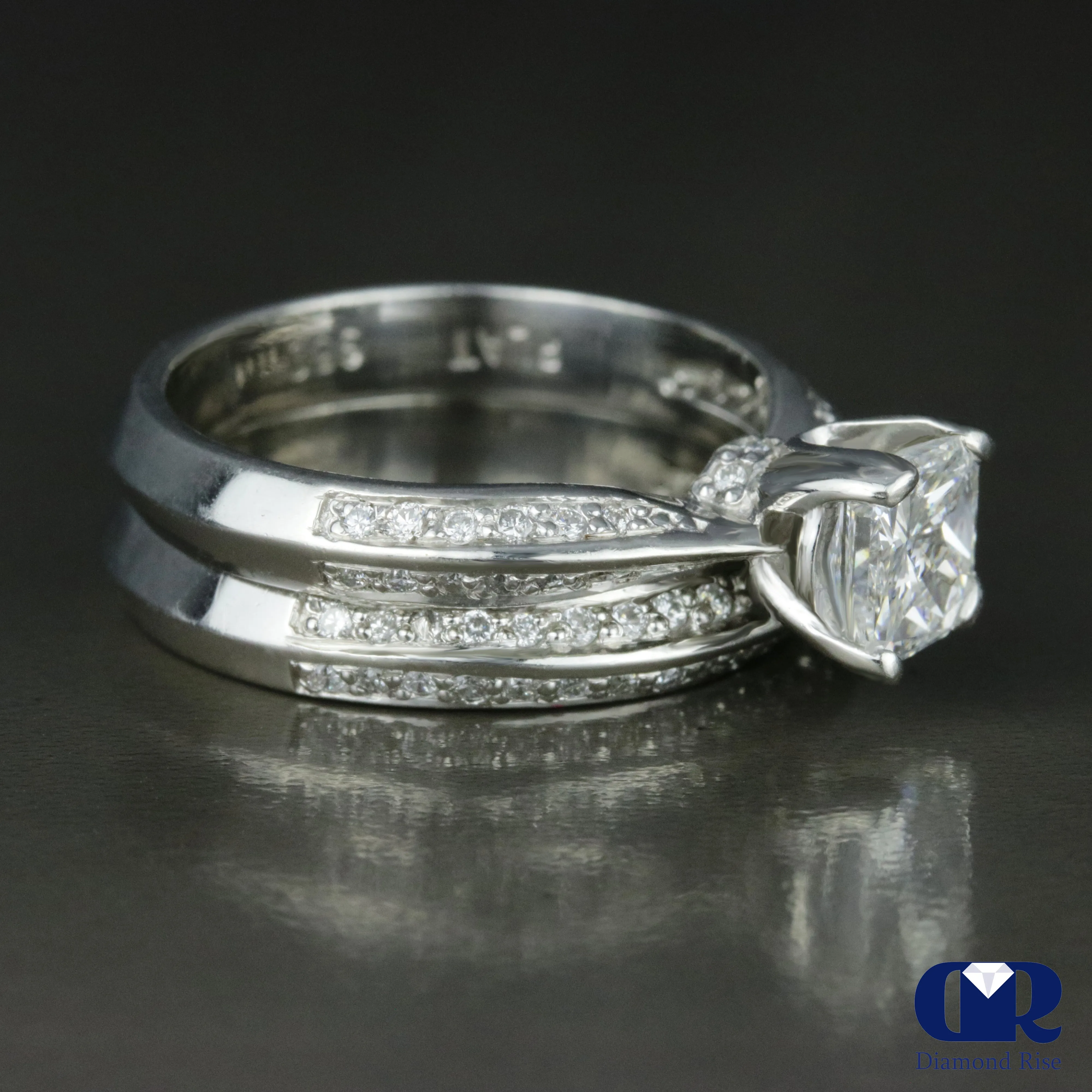 1.81 Carat Radiant Cut Diamond Engagement Ring Set In Platinum