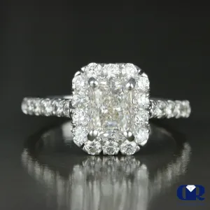 1.91 Carat Radiant Cut Diamond Halo Engagement Ring In 14K White Gold