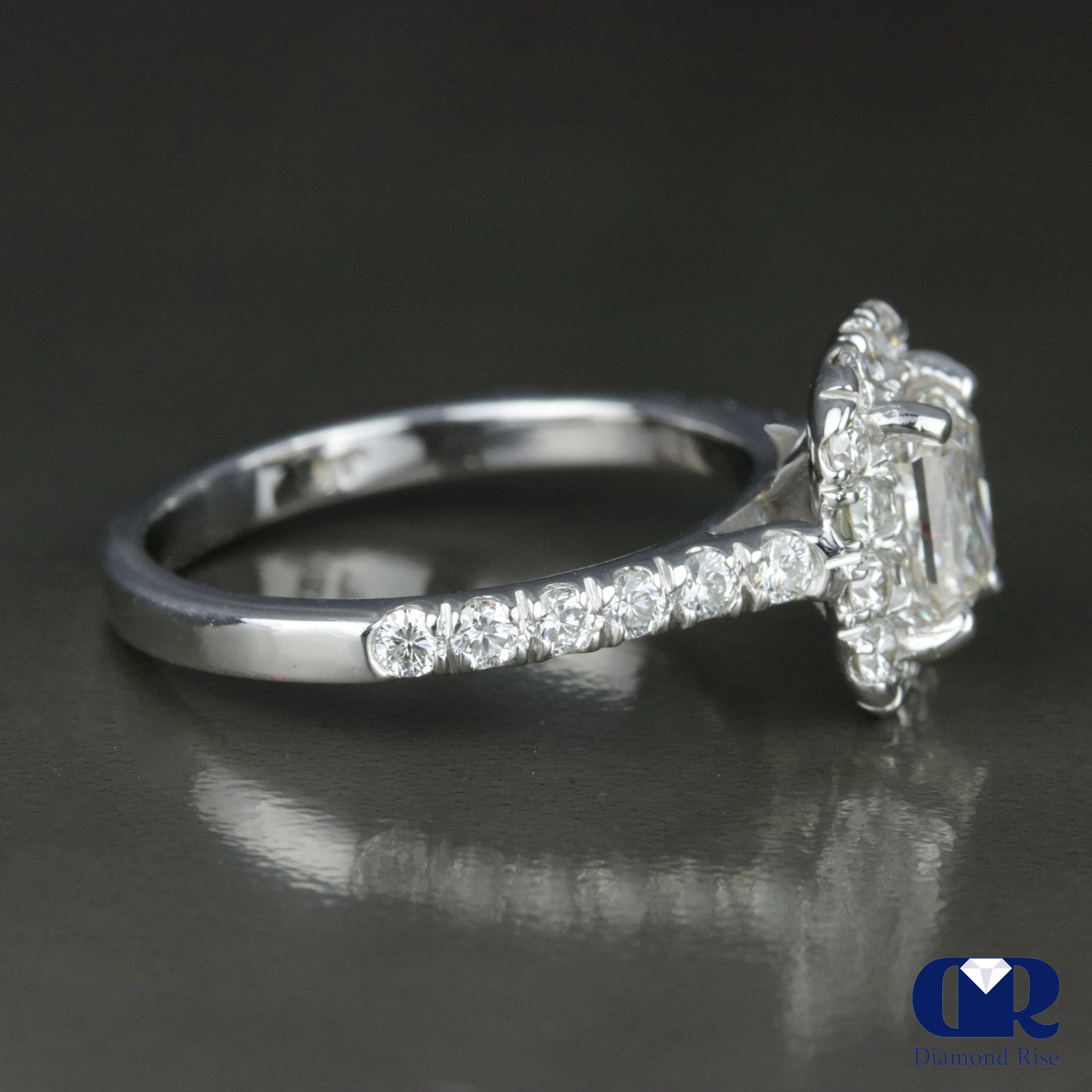 1.91 Carat Radiant Cut Diamond Halo Engagement Ring In 14K White Gold