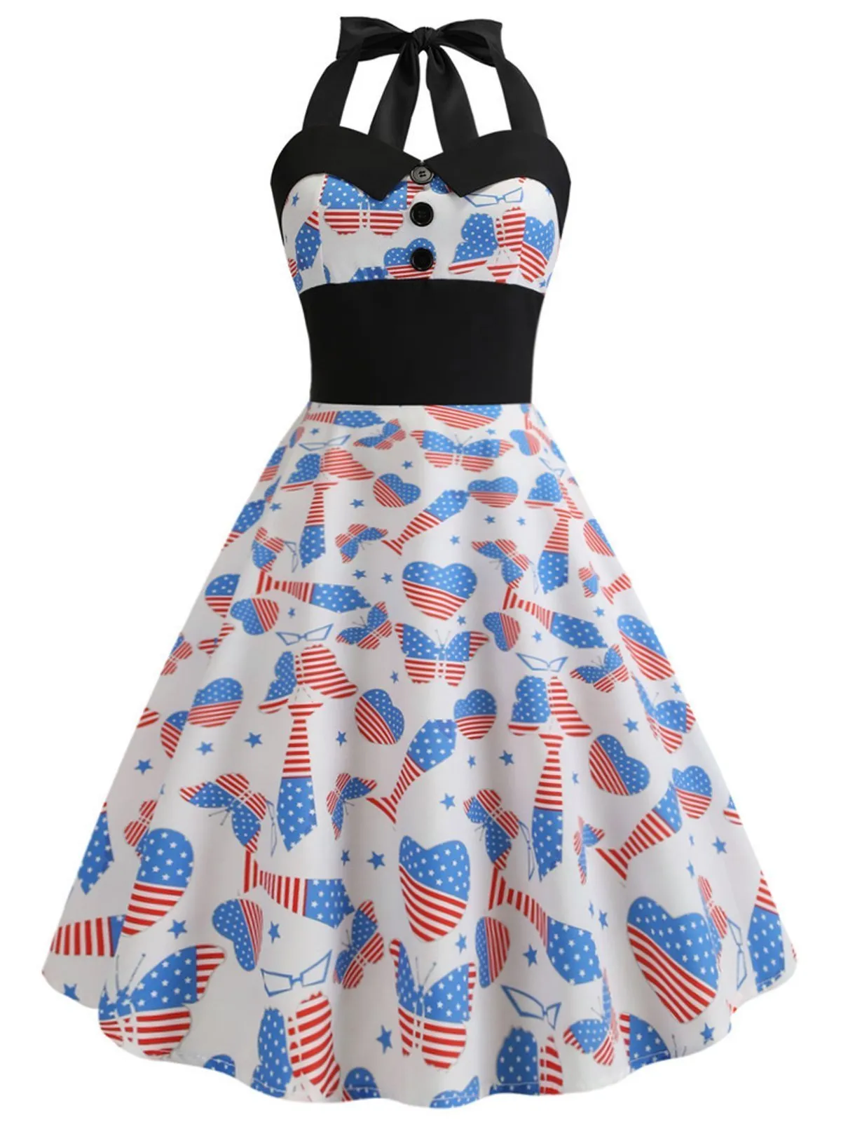 1950s American Flag Halter Dress