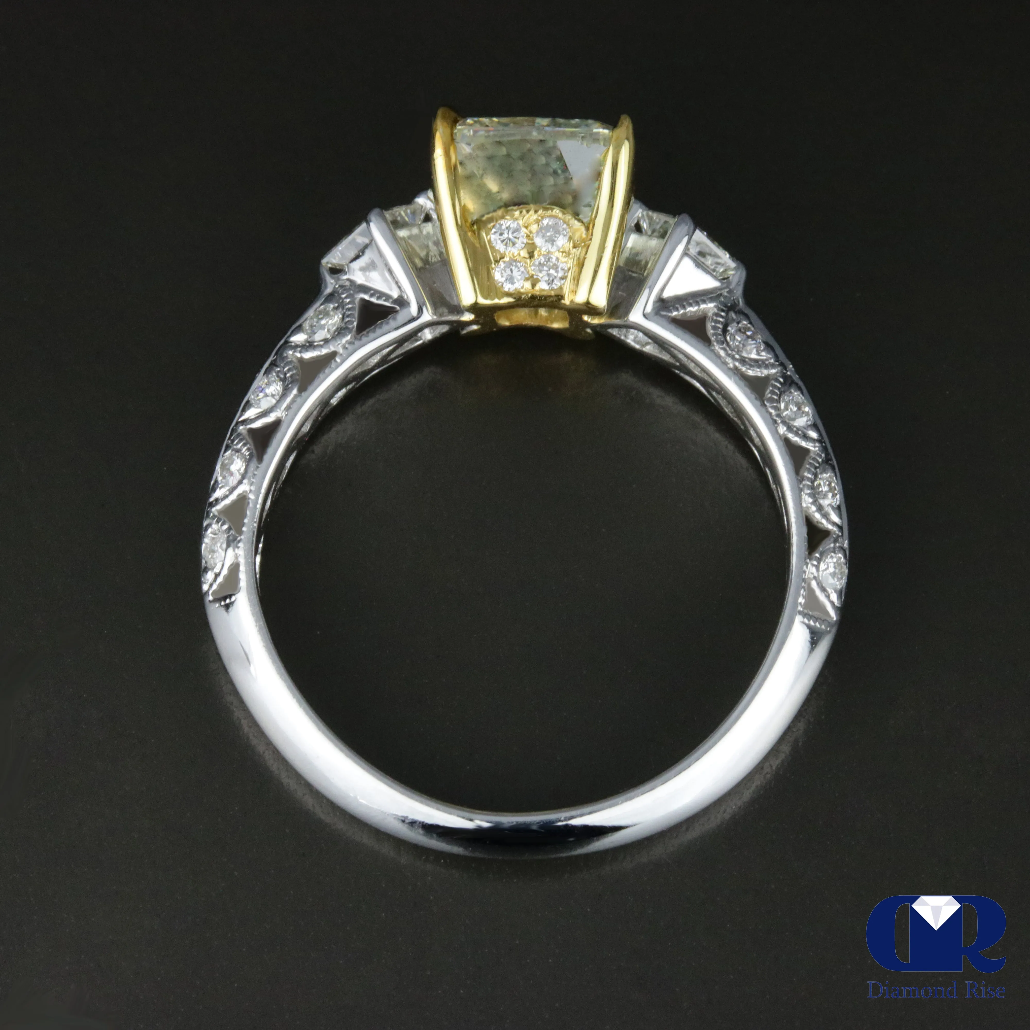 1.97 Carat Cushion Cut Fancy Yellow Engagement Ring In 18K White Gold