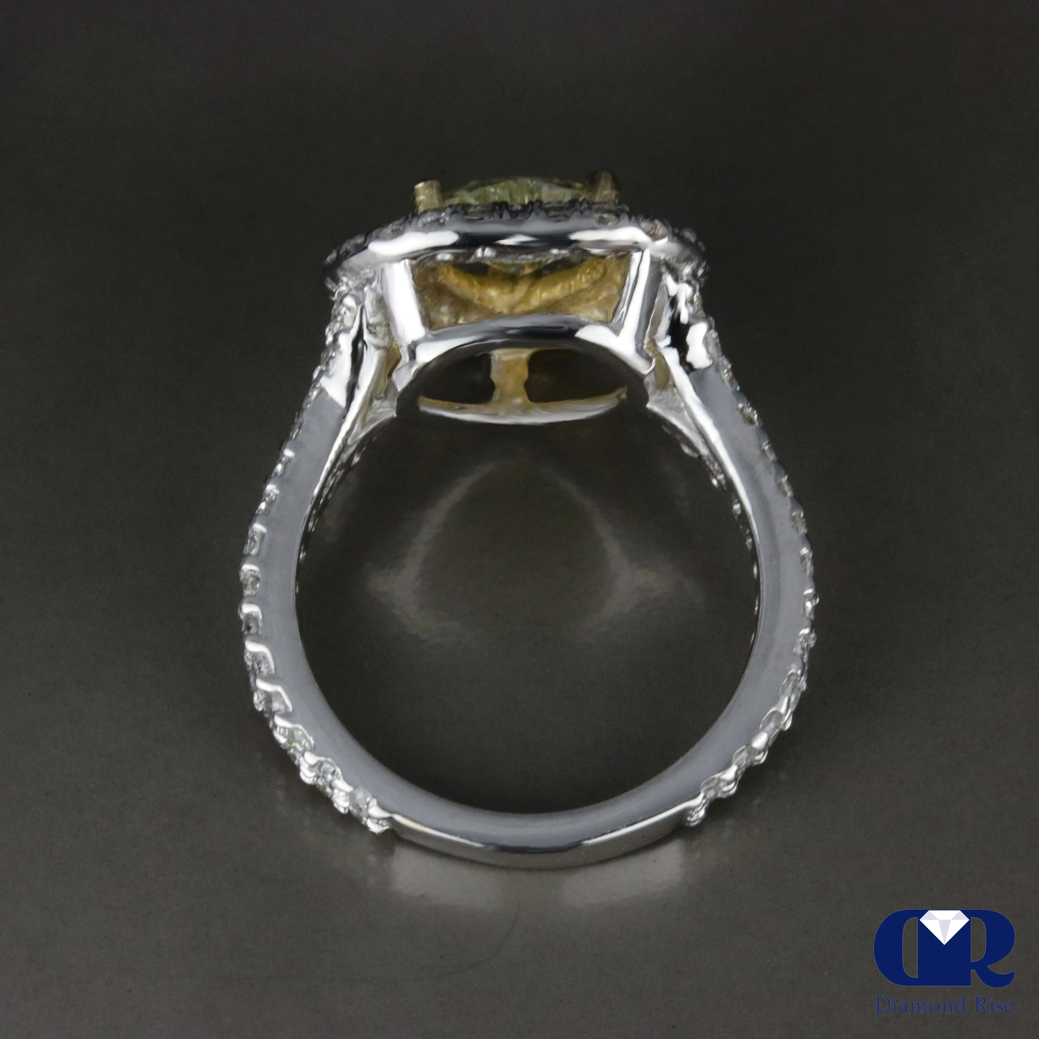 2.27 Carat Heart Shaped Fancy Yellow Diamond Double Halo Engagement Ring 14K White Gold