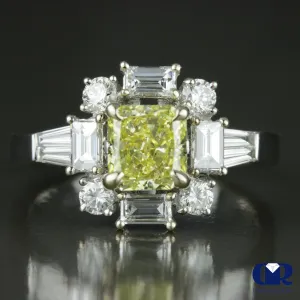 2.49 Carat Fancy Yellow Radiant Cut Engagement Ring In 18K White Gold