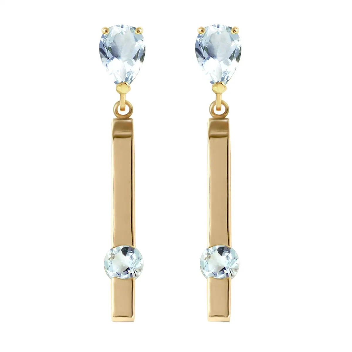 4.25 Carat 14K Solid Yellow Gold Bar Aqaumarine Drop Earrings