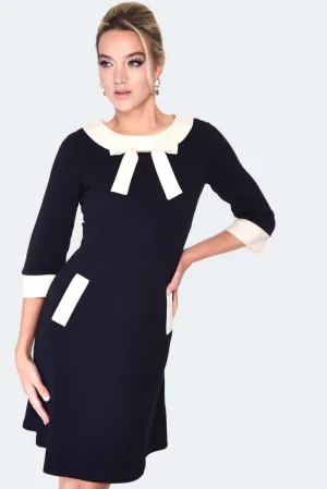 60s 3/4 Sleeve Constrast Stripe Dress