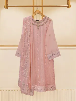 Agha Noor Pink Embroidered Chiffon 3-Piece Suit