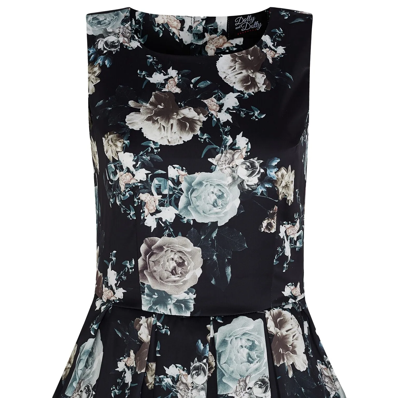 Annie Raising Floral Swing Dress in Black with White Roses