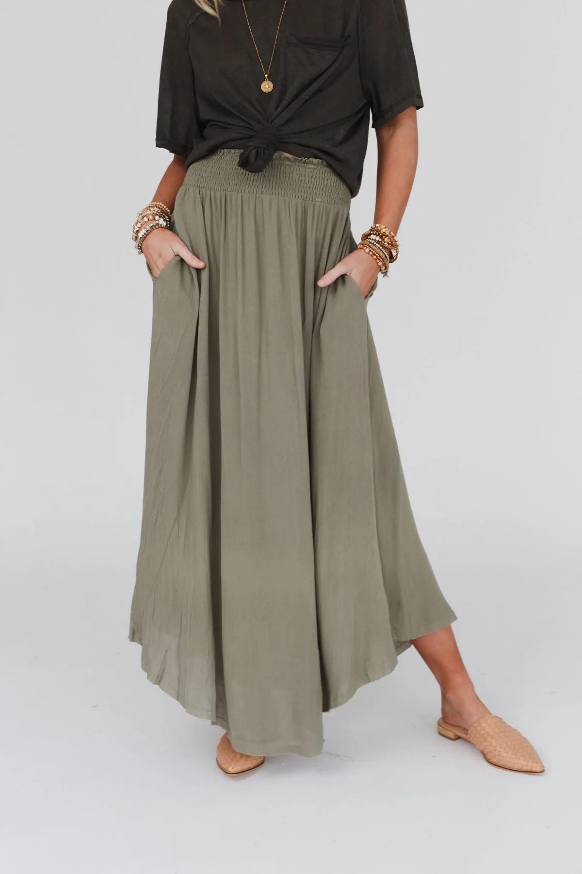 Anything Goes Maxi Skirt - Olive