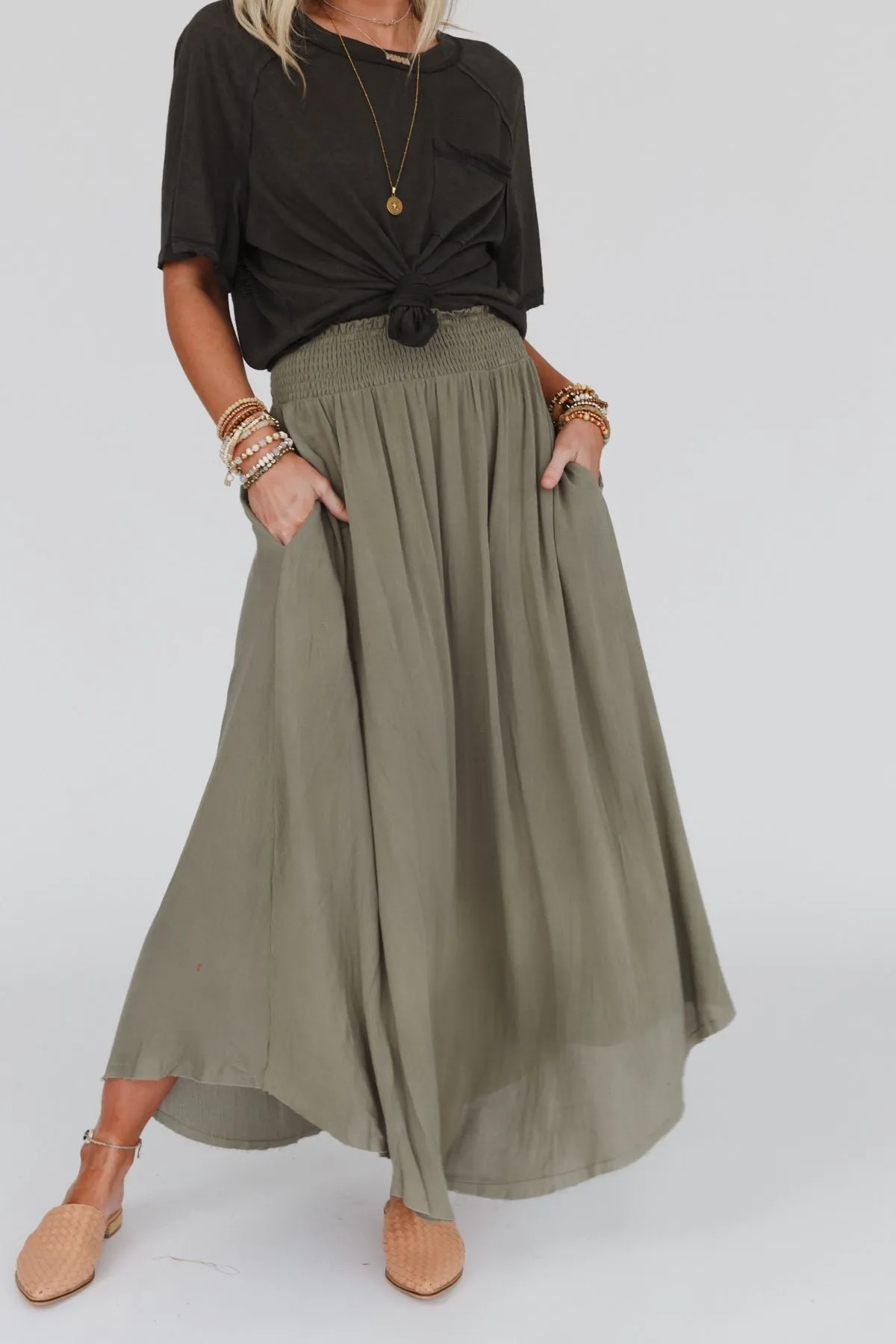 Anything Goes Maxi Skirt - Olive