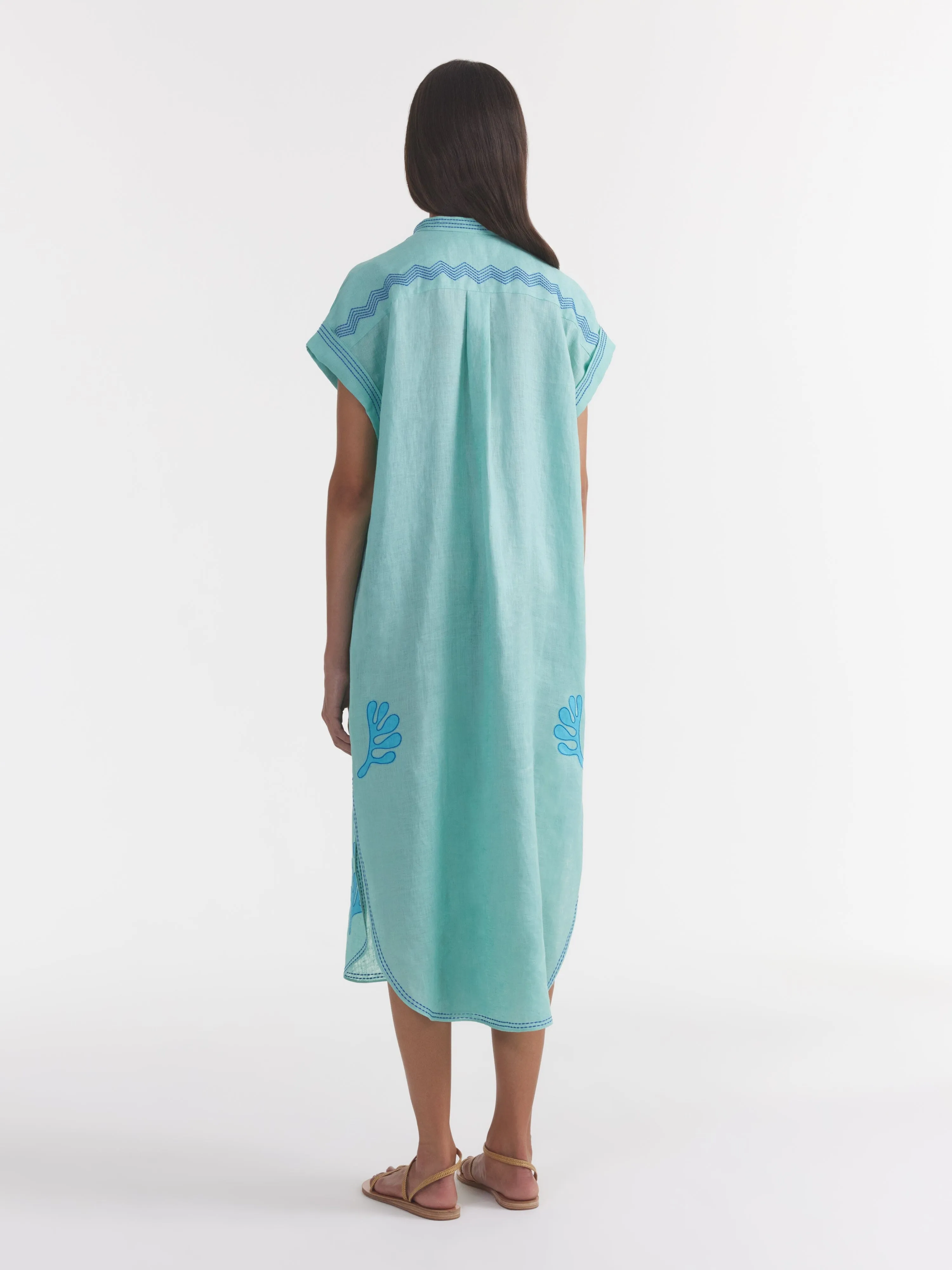 Aree Kaftan in Seafoam Embroidery