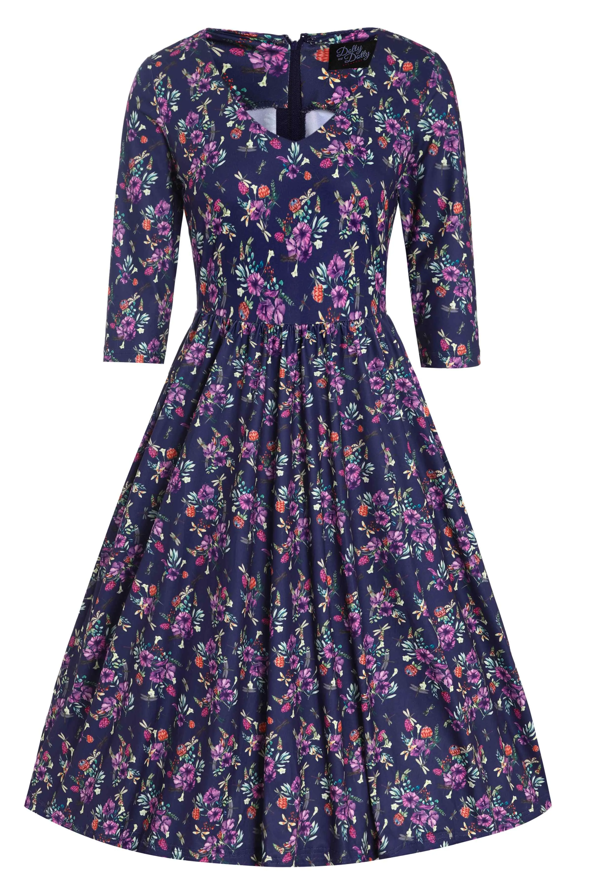 Billie Purple Dragonfly & Floral Long Sleeved Dress