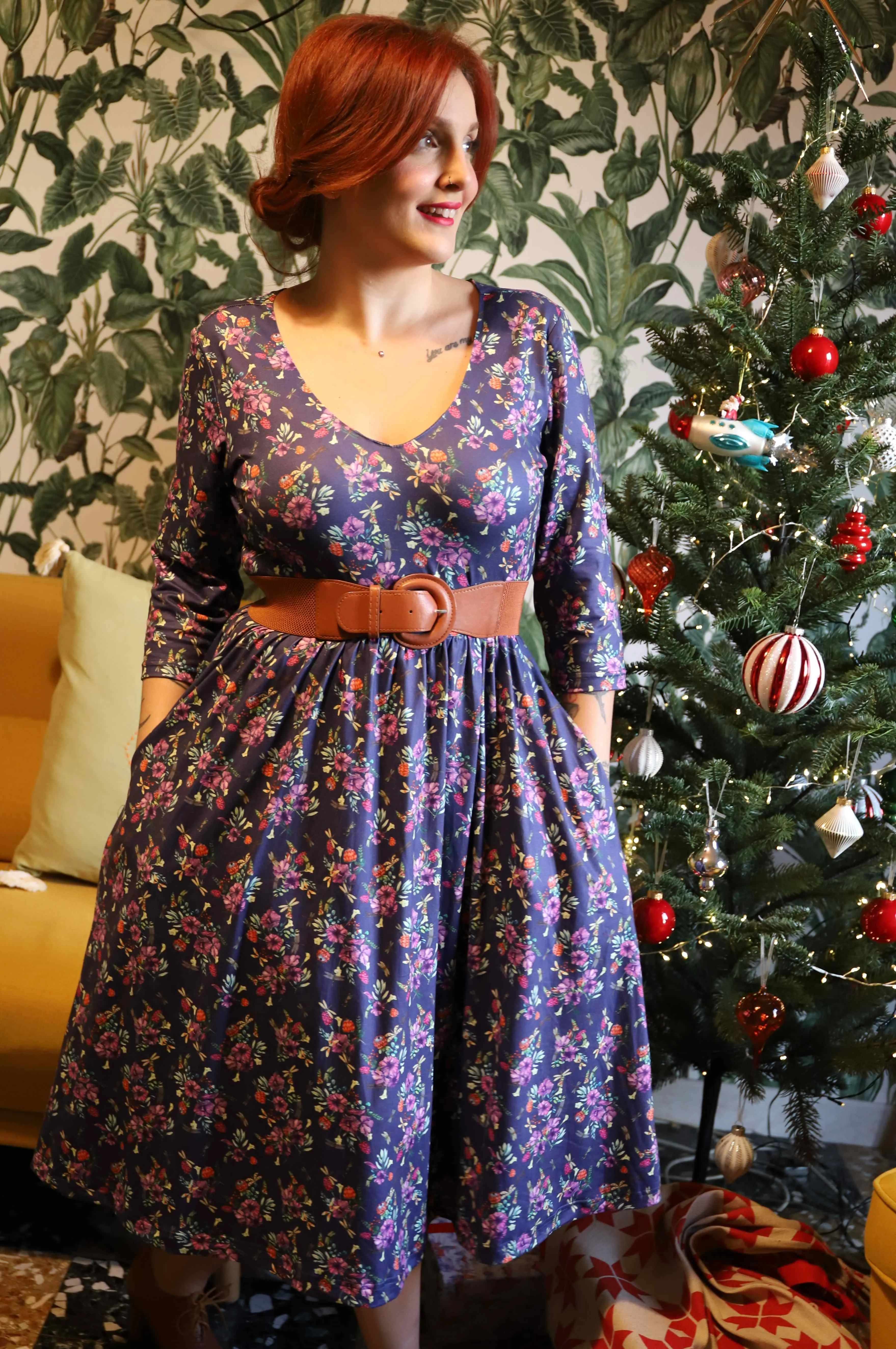 Billie Purple Dragonfly & Floral Long Sleeved Dress