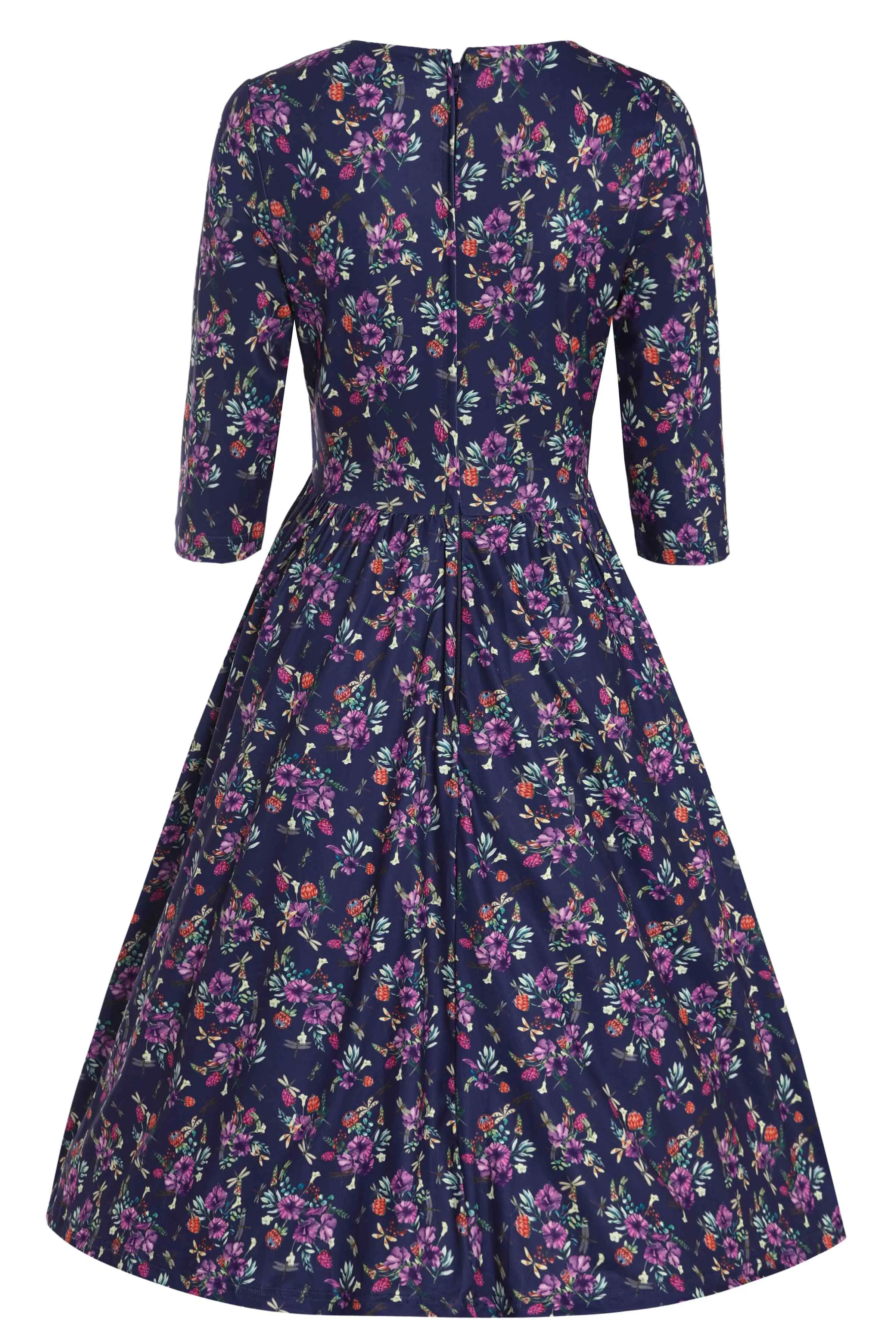 Billie Purple Dragonfly & Floral Long Sleeved Dress