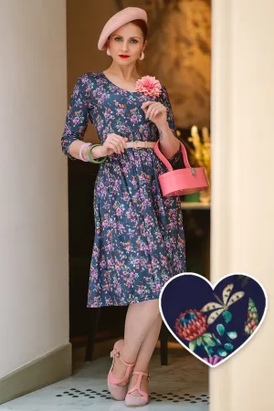 Billie Purple Dragonfly & Floral Long Sleeved Dress