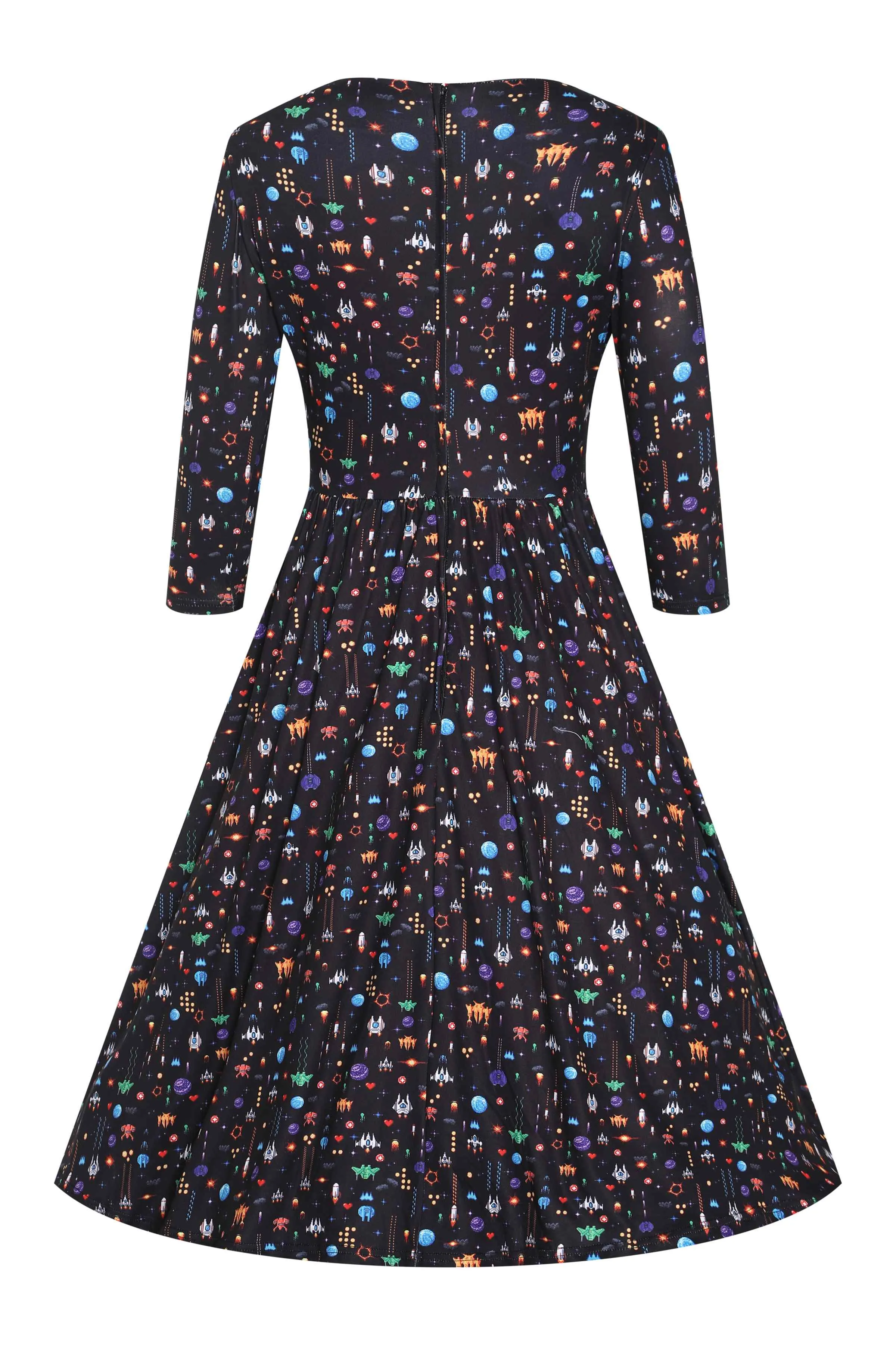 Billie Retro Game Print Dress In Black