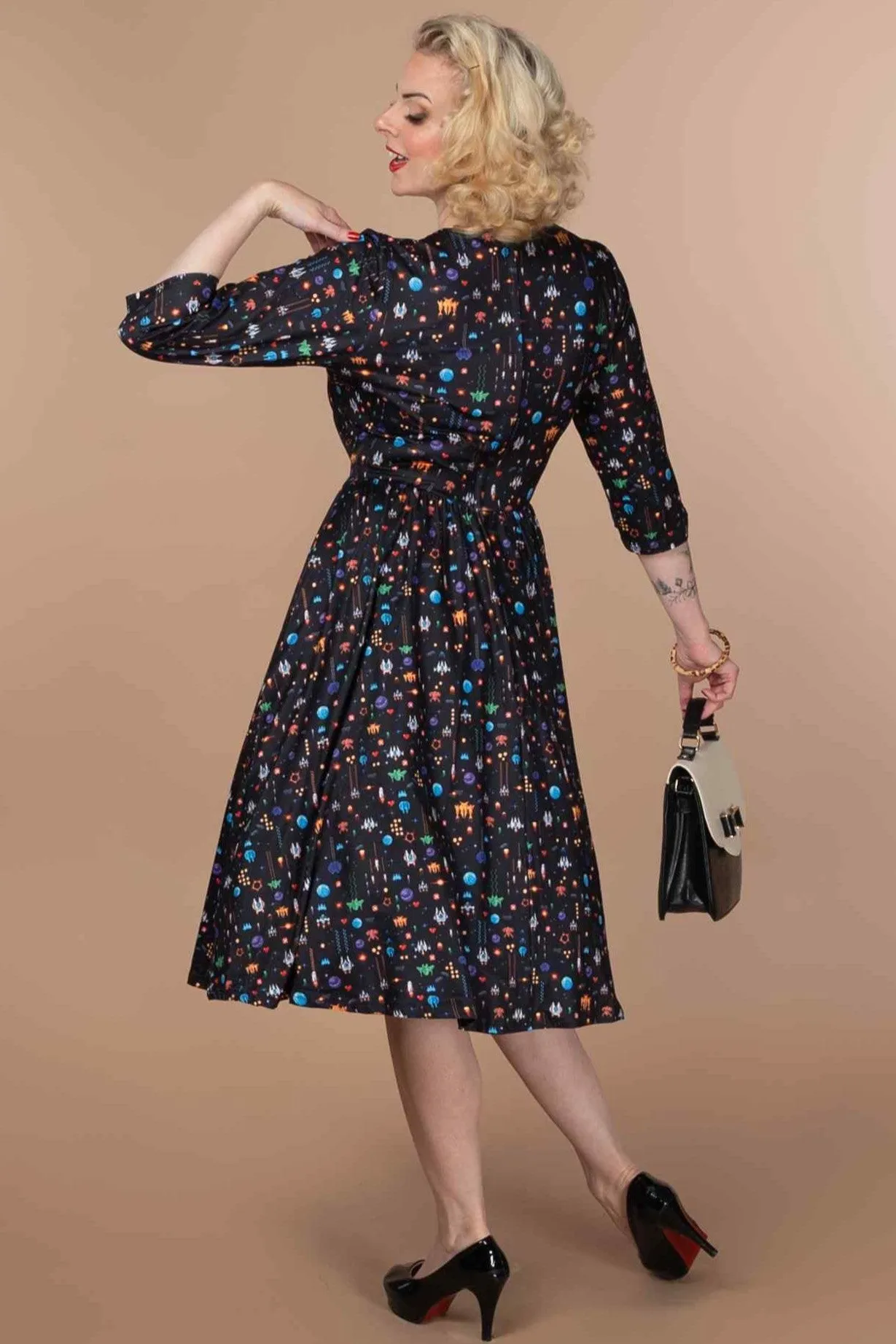 Billie Retro Game Print Dress In Black