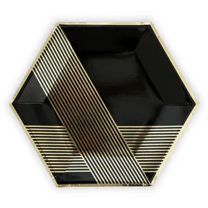 Black & Gold Hexagon Party Plates - Large