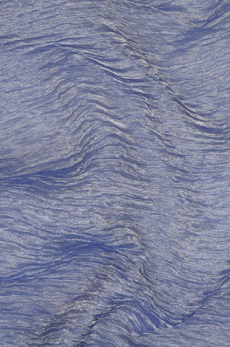 Blue Silver Metallic Crushed Organza Fabric