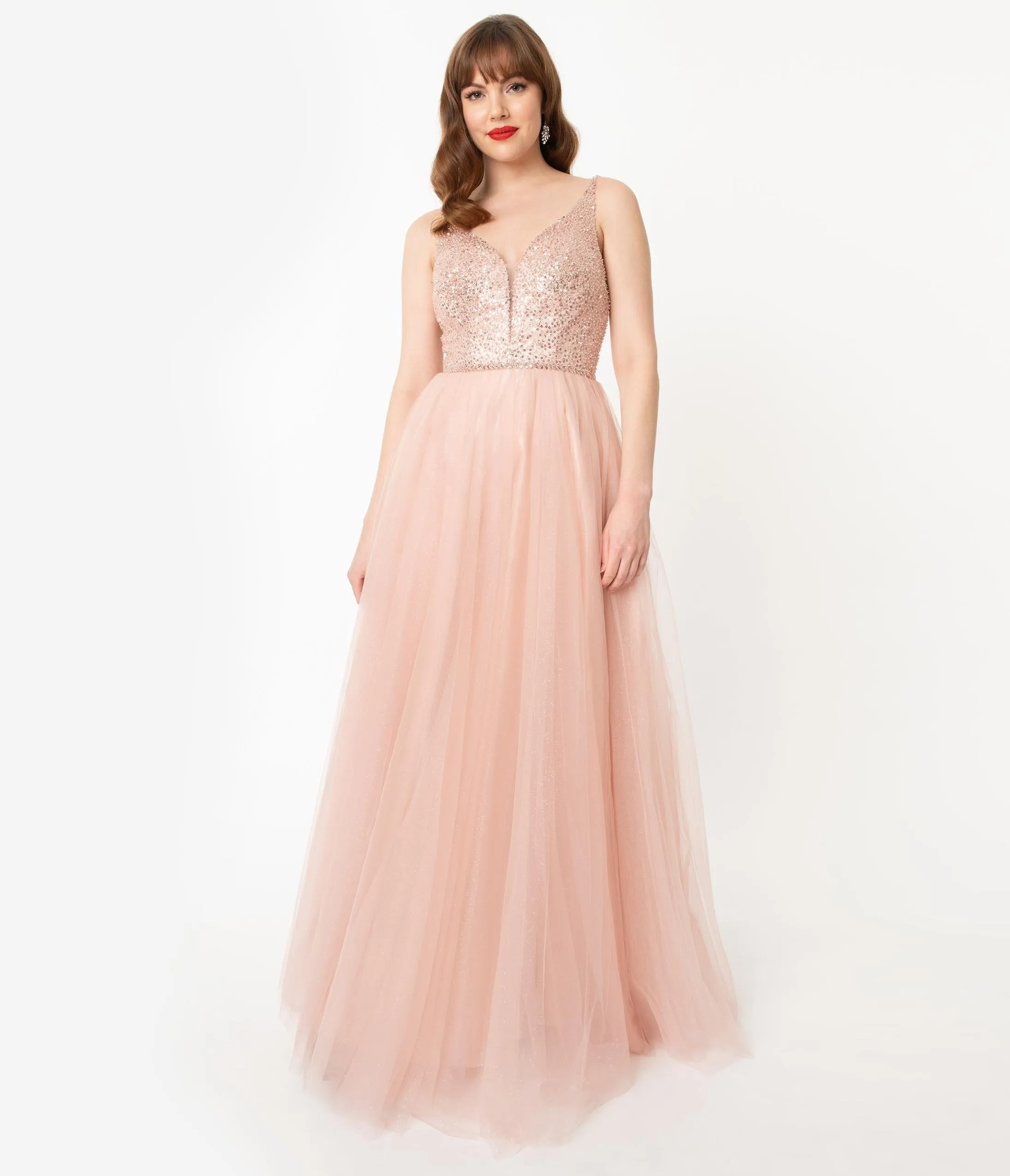 Blush Pink Glitter & Beaded Long Gown