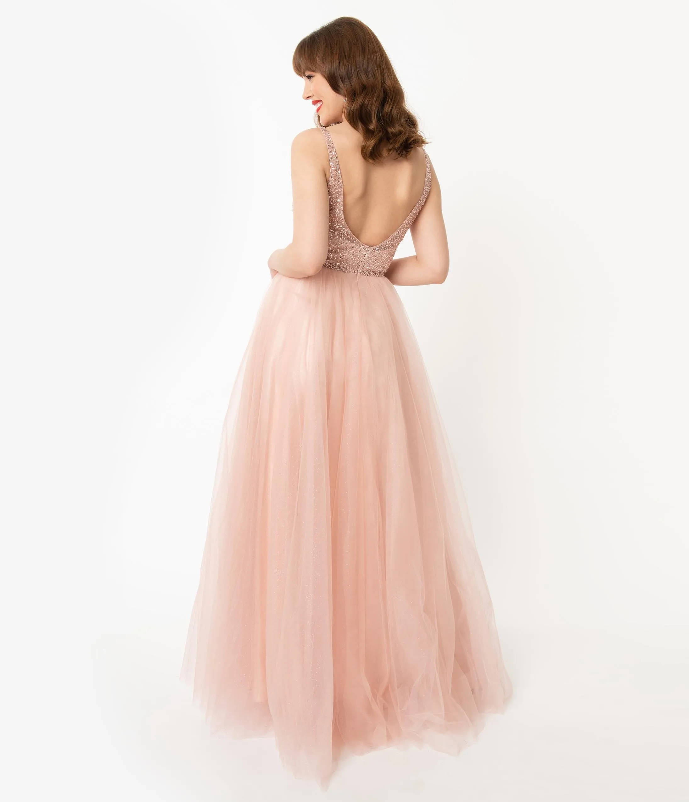 Blush Pink Glitter & Beaded Long Gown