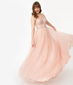 Blush Pink Glitter & Beaded Long Gown