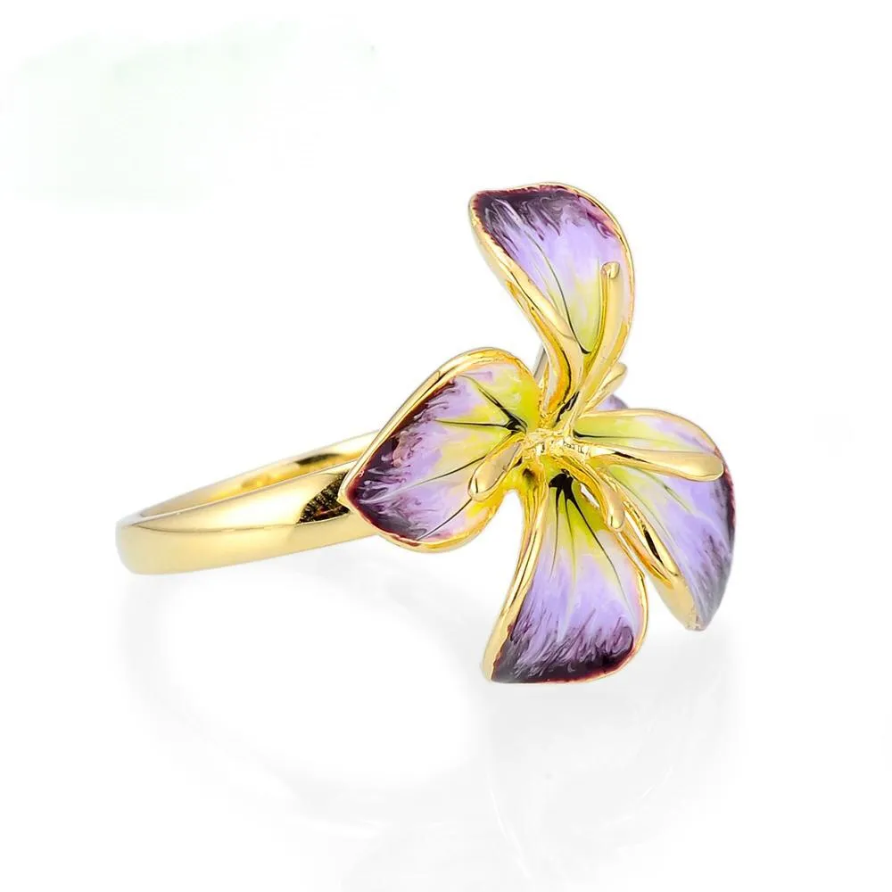 Bohemia Big Flower Enamel Ring for Women with Zircon in 925 Sterling Silver