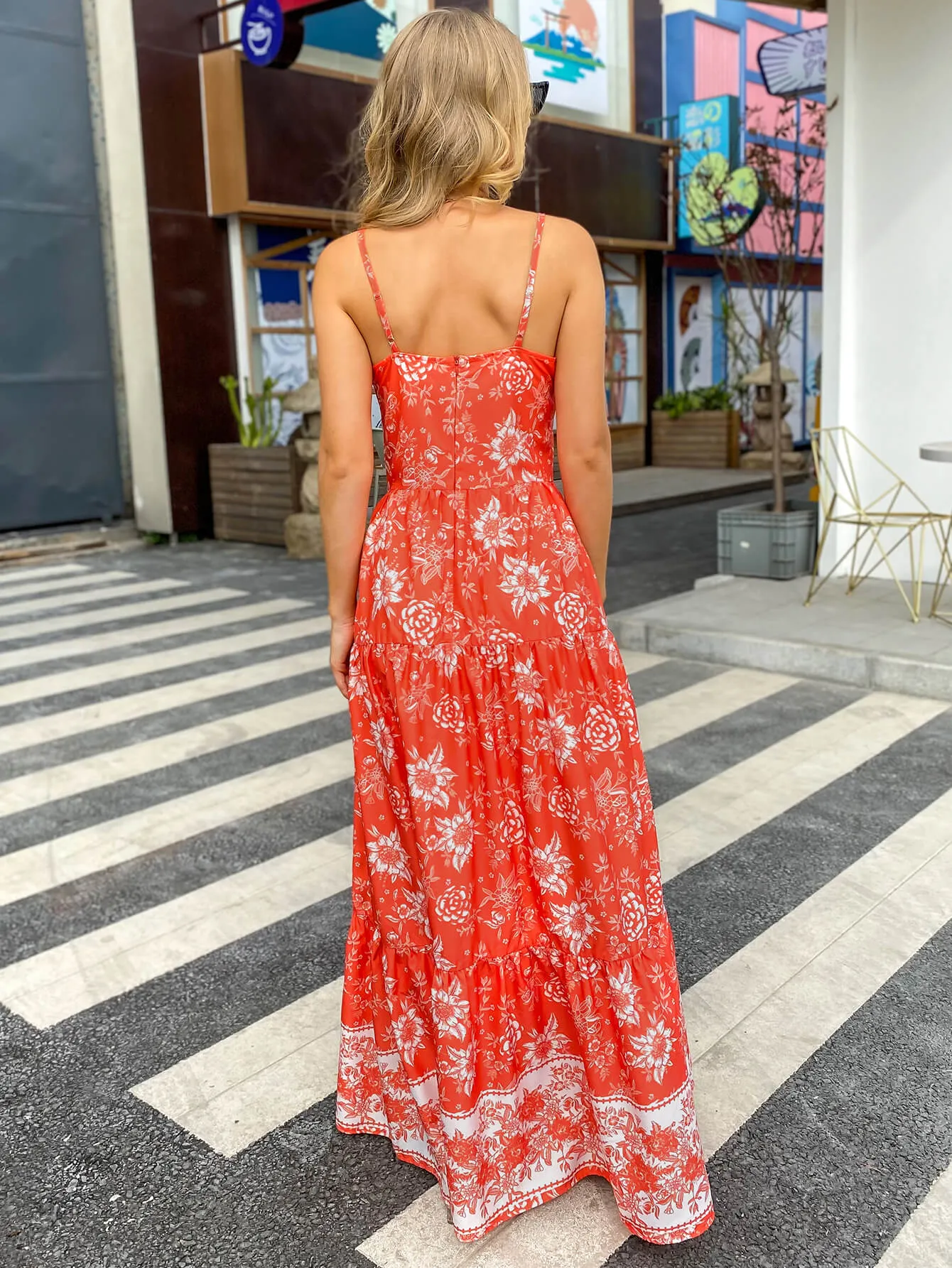 Bohemian Drawstring Waist Spaghetti Strap Maxi Dress