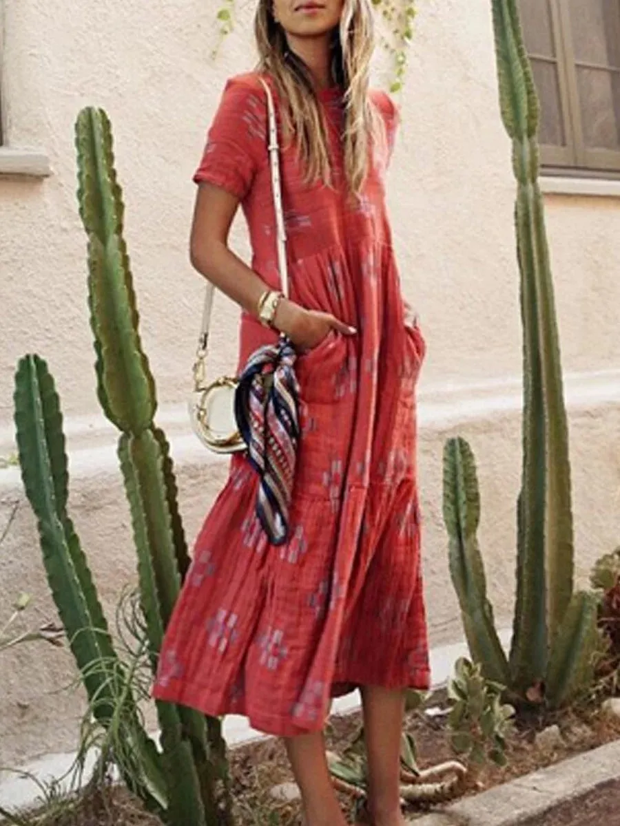 Bohemian Retro Loose Midi Dress