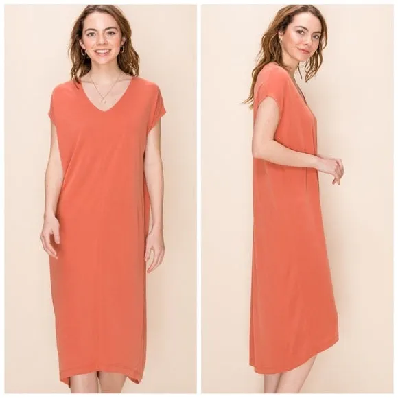 Bohemian Terracotta  Mid-Length Dress