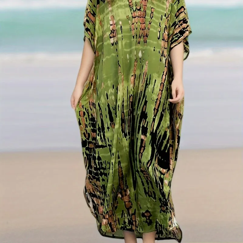 Boho Chic Plus Size Tie Dye Maxi Cover Up Dress