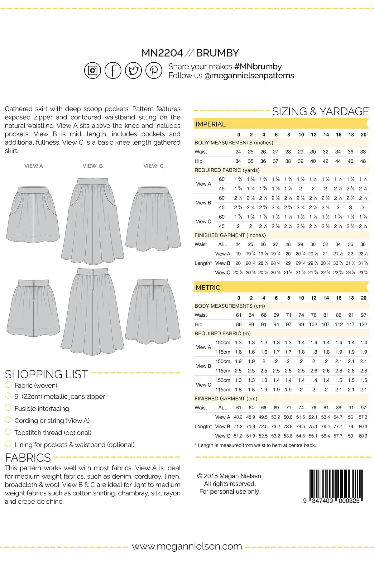 Brumby Skirt - Sizes 0-20 - Megan Nielsen