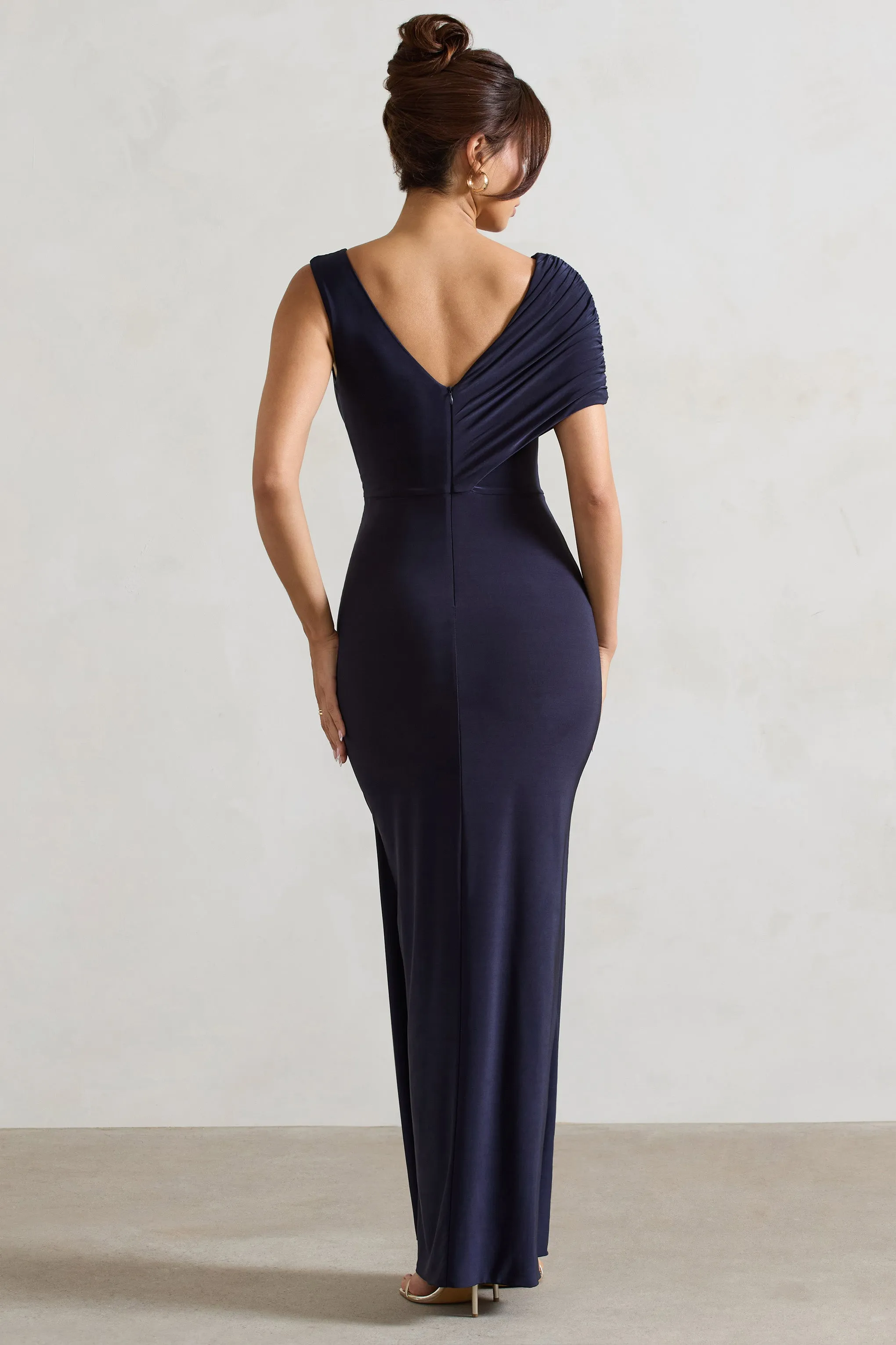 Capella | Navy Asymmetric Wrap Maxi Dress