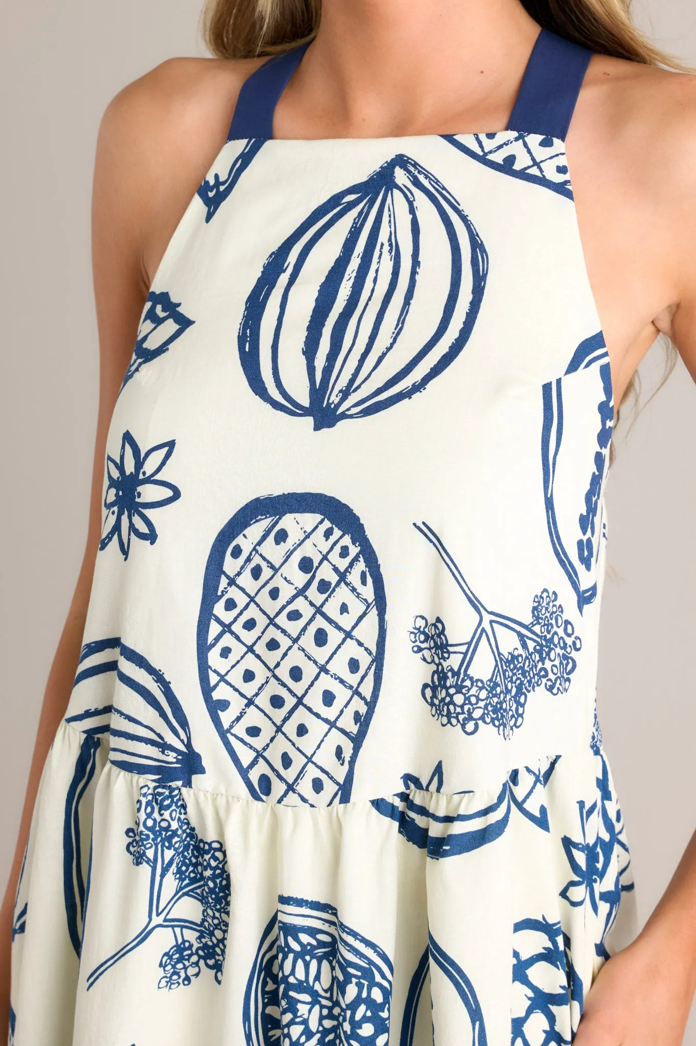 Caribbean Bliss Navy Tropical Print Midi Dress