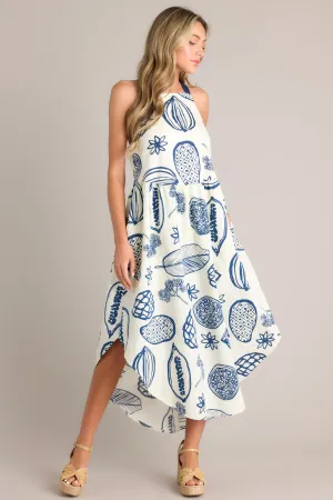 Caribbean Bliss Navy Tropical Print Midi Dress