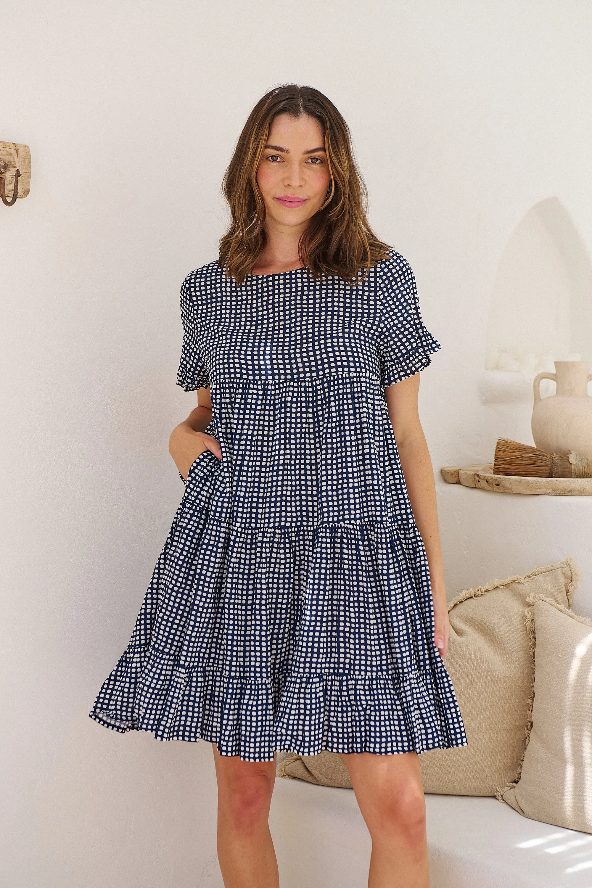 Cely Navy/White Printed Smock Dress