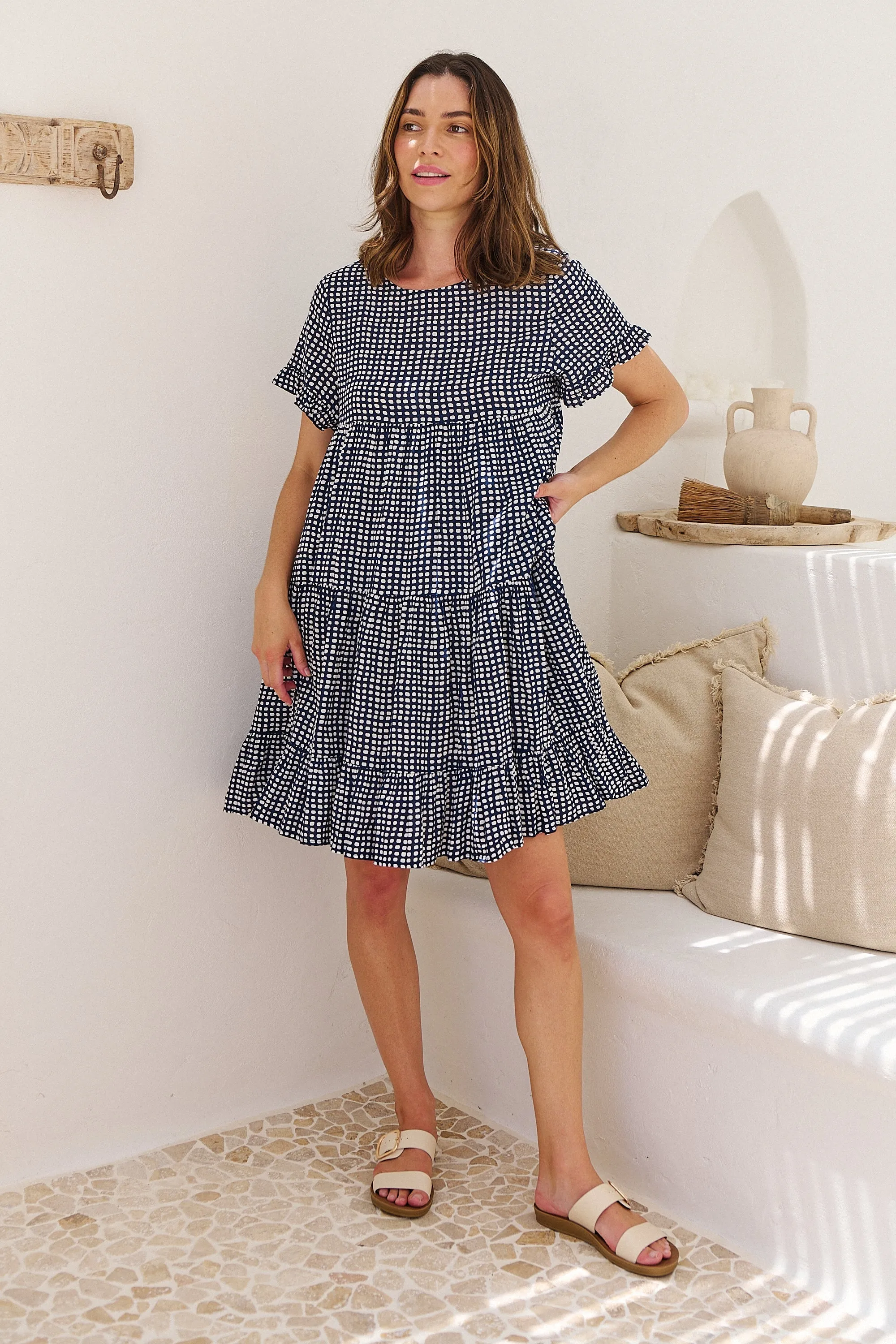 Cely Navy/White Printed Smock Dress