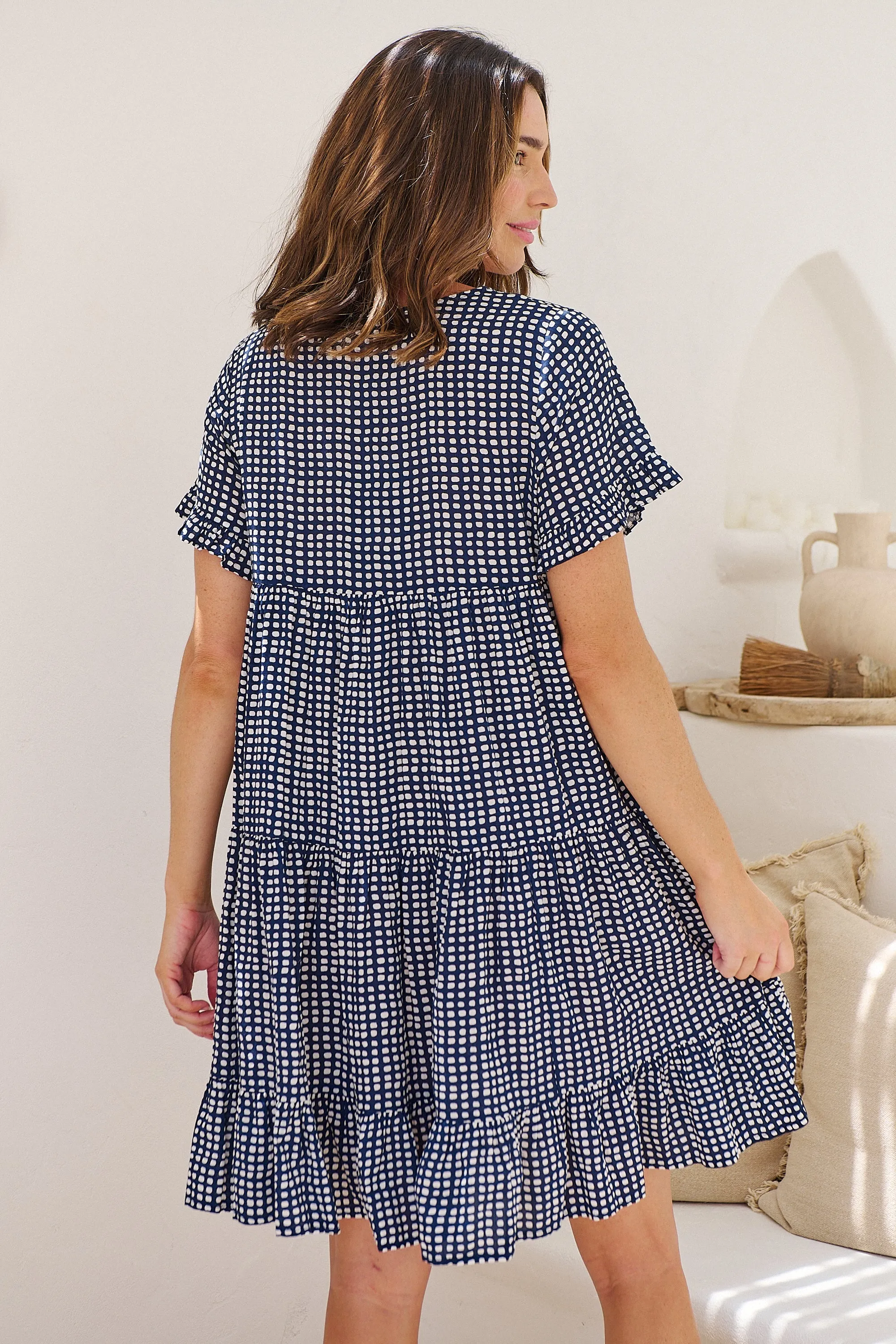 Cely Navy/White Printed Smock Dress