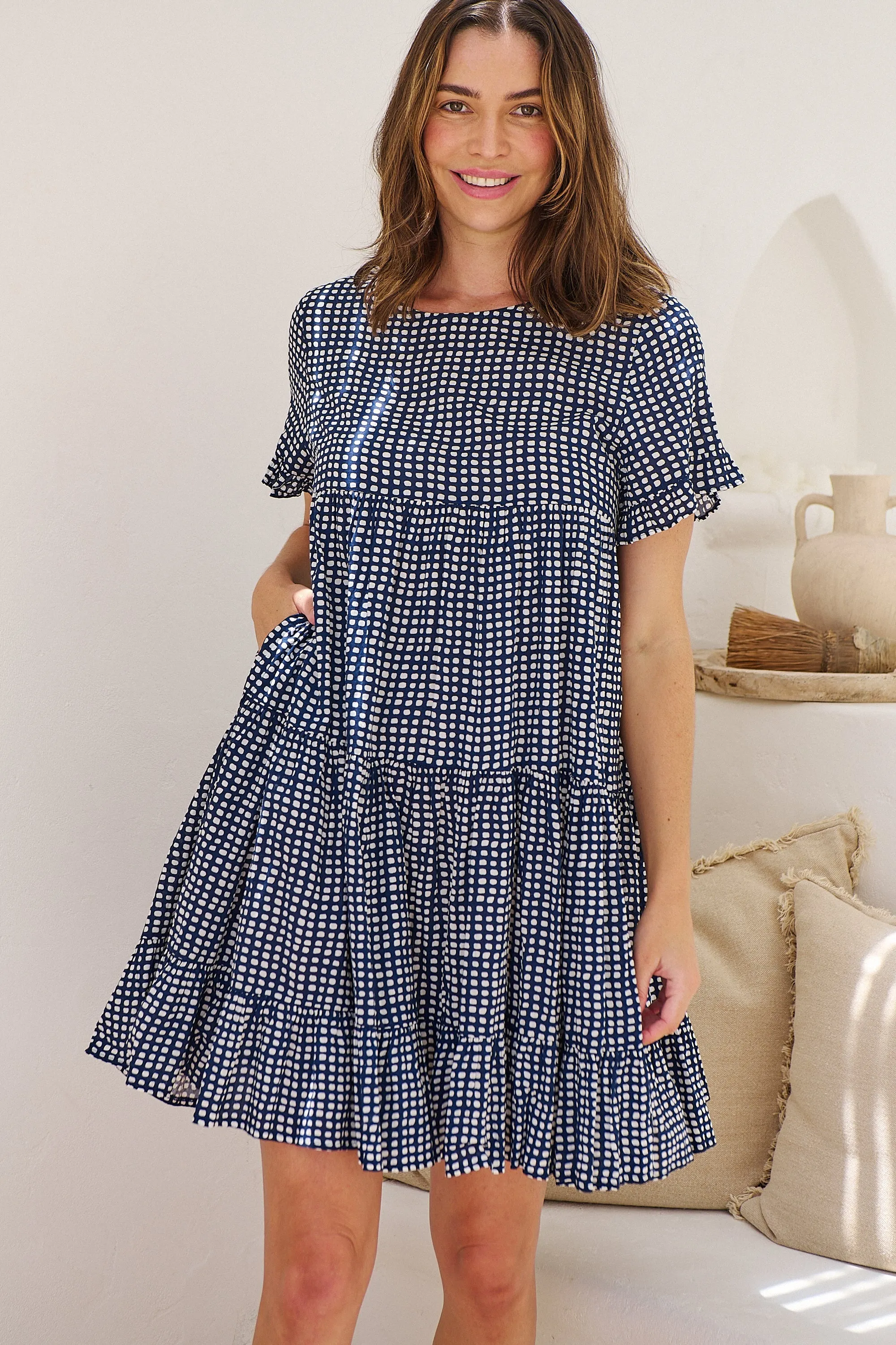 Cely Navy/White Printed Smock Dress