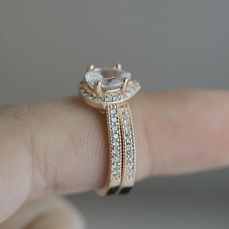 Classic Pear Cut Zircon Bridal Set Rings for Women with Zircon in Rose Gold Color