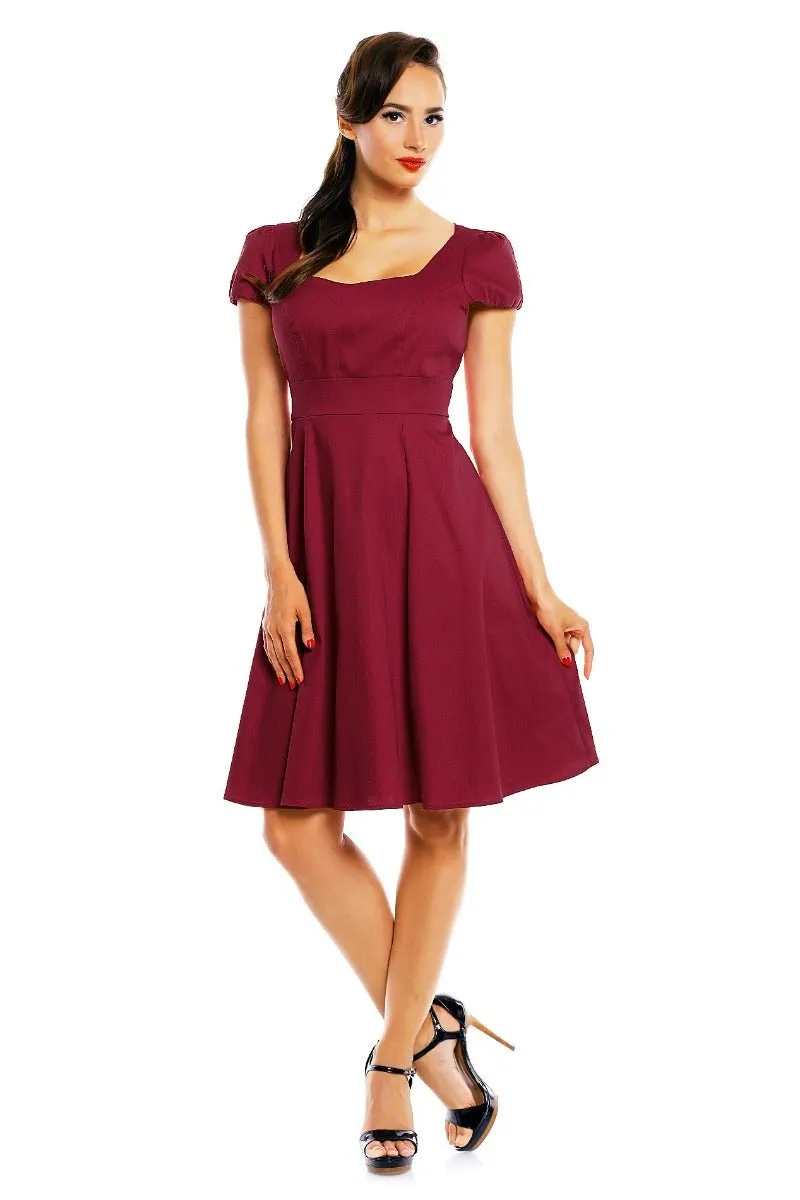 Claudia Flirty Fifties Style Dress in Plain Burgundy