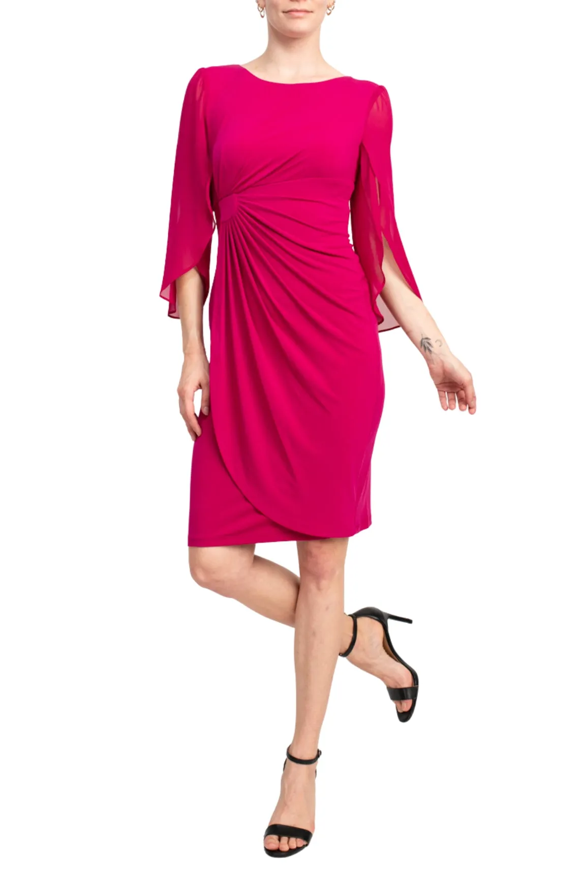 Connected Apparel 3/4 Bell Sleeve Sheath Dress