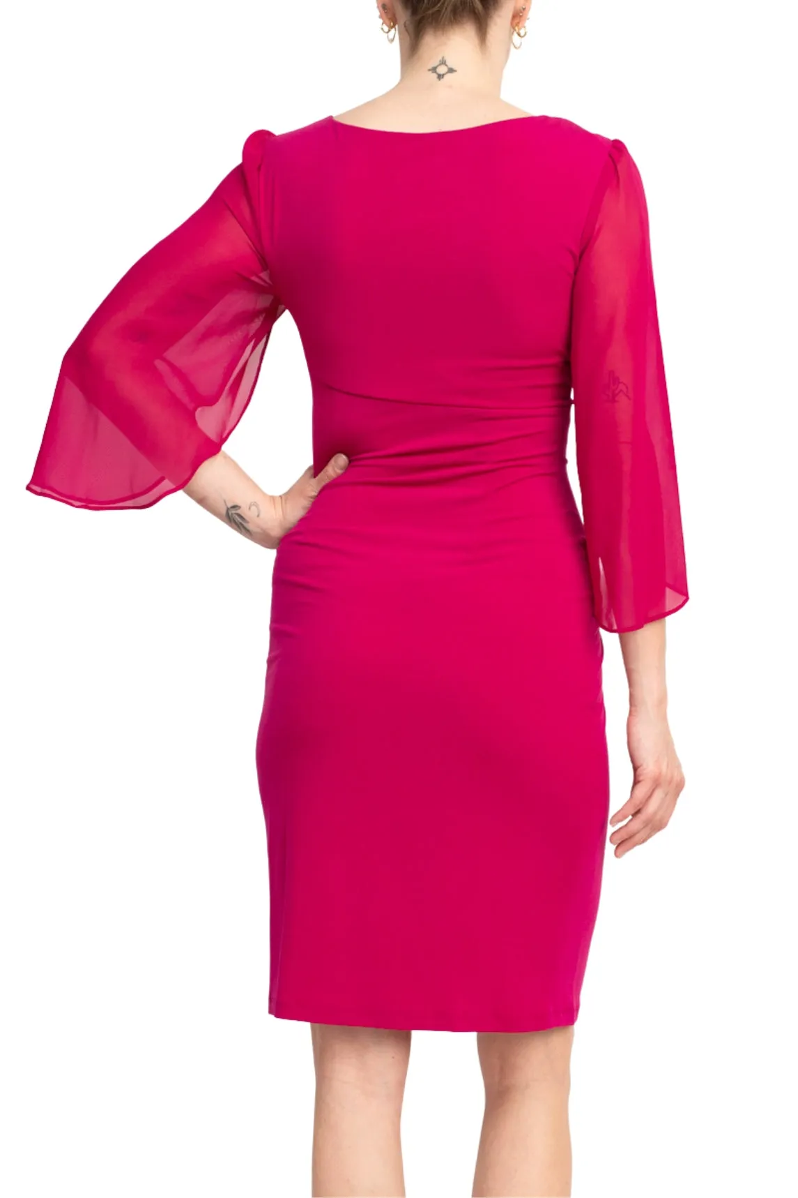 Connected Apparel 3/4 Bell Sleeve Sheath Dress