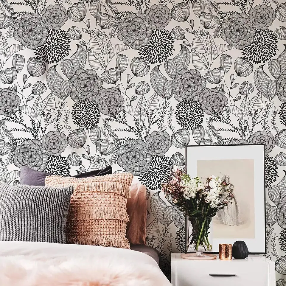 Custom Wallpaper Minimalism Floral Mural 2 Color Options (㎡)